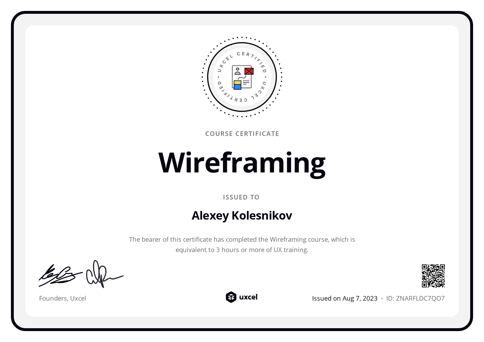 Alexey Kolesnikov's certificate